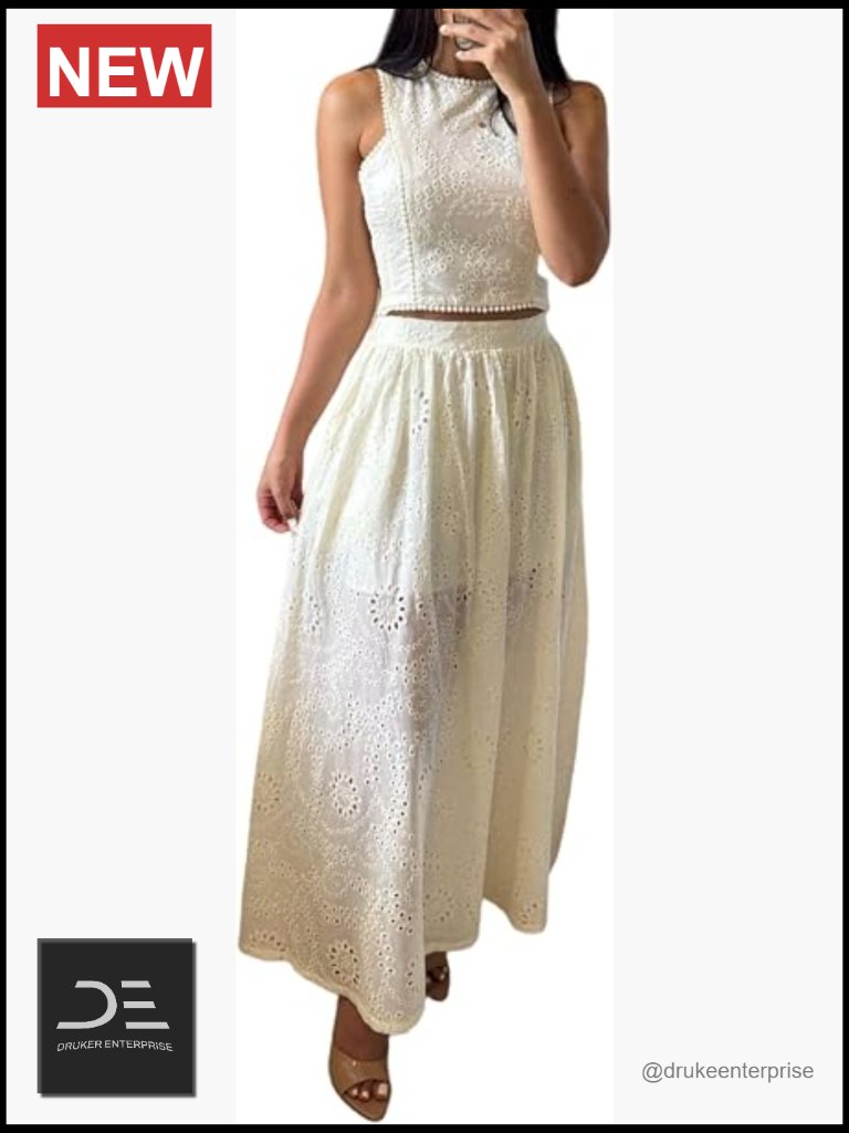 Sleeveless Embroidered Tank Top & Maxi Skirt Set